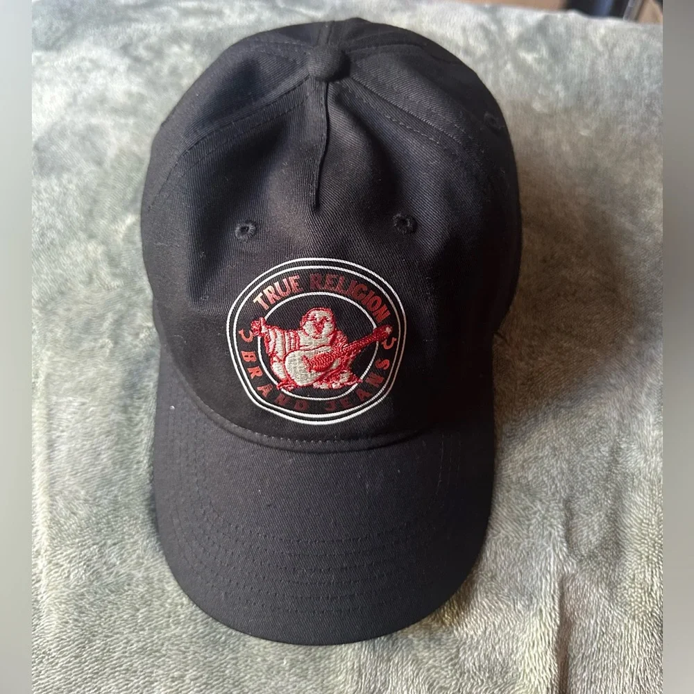 True Religion Black Cap with Red and White Emblem